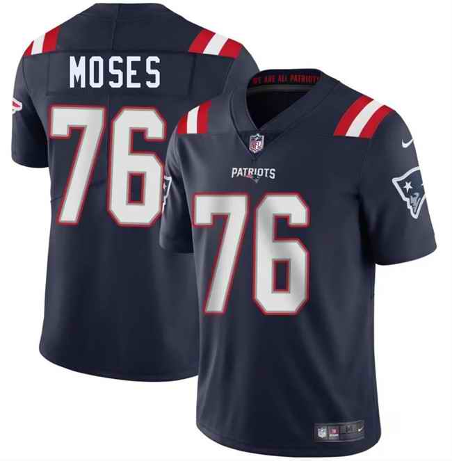 Men's New England Patriots #76 Morgan Moses Navy 2025 Vapor Limited Stitched Football Jersey